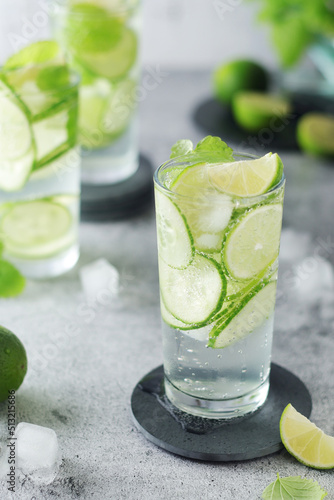 Mineral water with lime and cucumber 