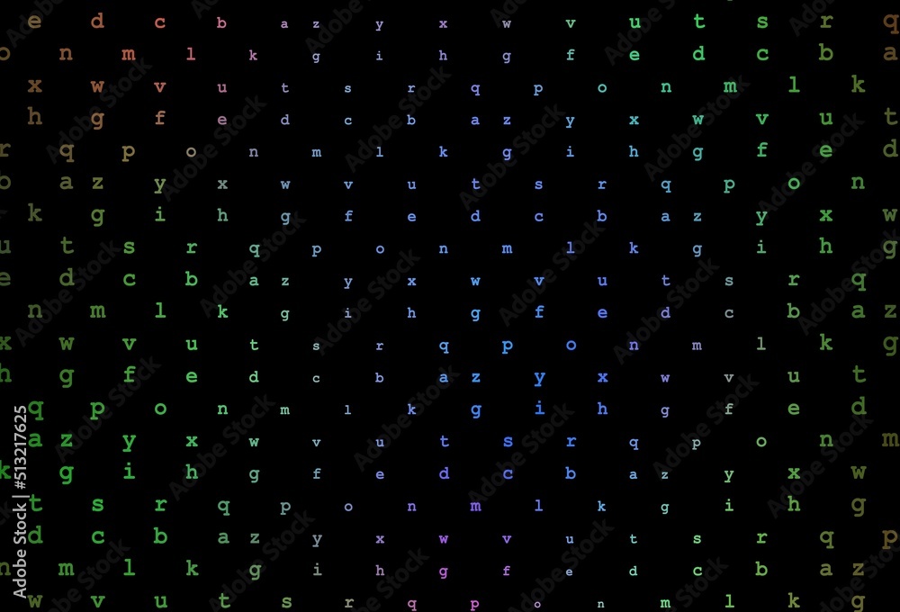 Dark multicolor, rainbow vector pattern with ABC symbols.