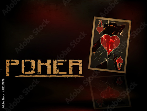 Casino vintage background with  poker hearts card, vector illustration