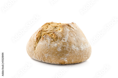Round Loaf of white single bread on white background
