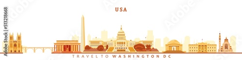 Washington dc, city skyline vector illustration, business travel and tourism concept with historical buildings. image for banner, web site. 