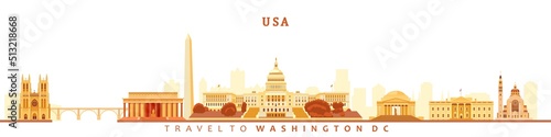 Washington dc, city skyline vector illustration, business travel and tourism concept with historical buildings. image for banner, web site.
