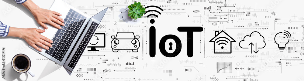 IoT theme with person using a laptop computer IoT theme with person using a laptop computer
