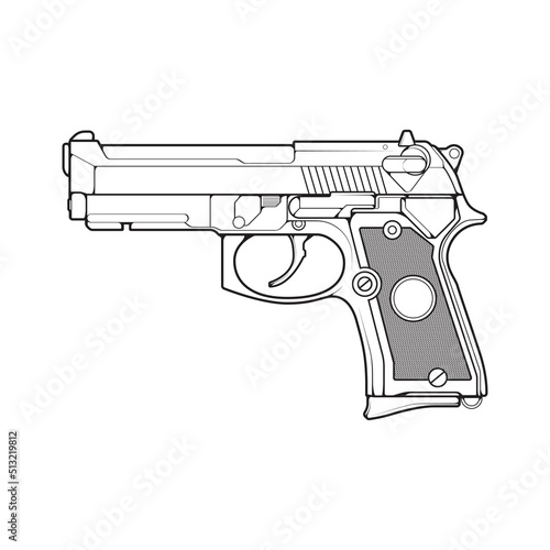 Firearms line art style, Shooting gun, Weapon illustration, Vector Line, Gun illustration, Modern Gun, Military concept, Pistol line art for training
