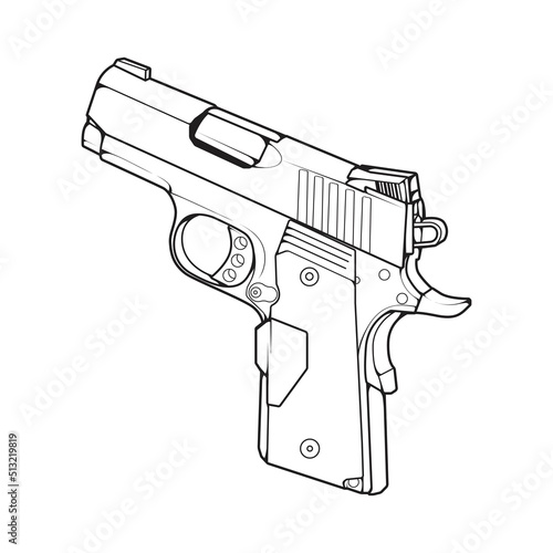 Firearms line art style, Shooting gun, Weapon illustration, Vector Line, Gun illustration, Modern Gun, Military concept, Pistol line art for training
