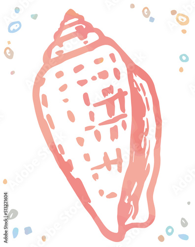 水彩画風、海の貝。ベクターイラスト素材。