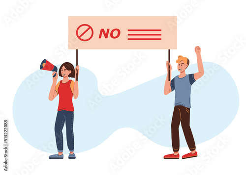 Crowd of people protesters. Flat vector illustration.