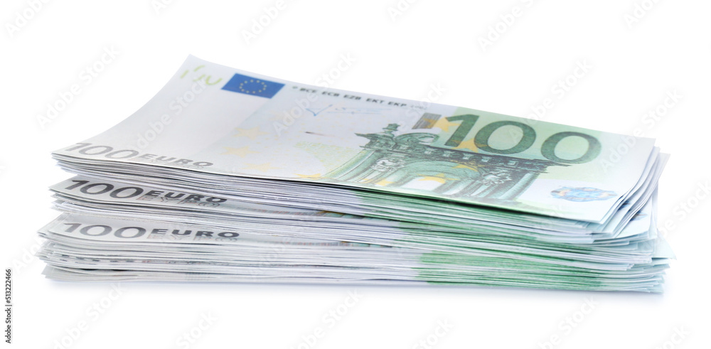Stack of euro banknotes isolated on white. Money and finance Stack of euro banknotes isolated on white. Money and finance