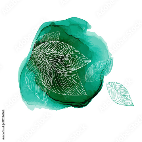 Imprint of a green leaf of a tree. Abstraction protection of nature. Vector illustration