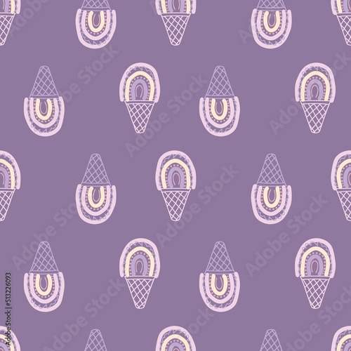 Simple rainbow ice cream seamless pattern in 1960 style. Vintage background for T-shirt, poster, card and print. Retro vector illustration for decor and design.