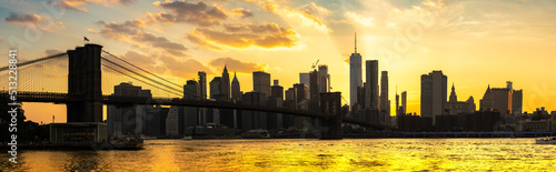Brooklyn Bridge and Manhattan at sunset