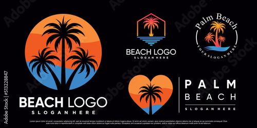 Set collection of beach logo design inspiration with palm tree and creative element Premium Vector