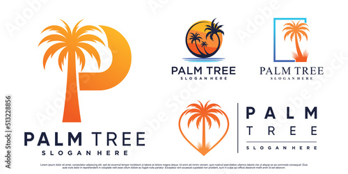 Set collection of palm logo design illustration with creative element Premium Vector