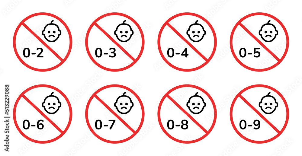 Age restriction sign for child and kid vector set. Forbidden for baby