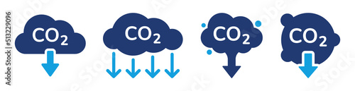 Cloud co2 symbol with down arrow vector icon set illustration.