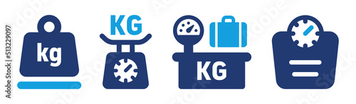 Kilogram weight icon vector set. Measure mass in kg with a scale symbol illustration.