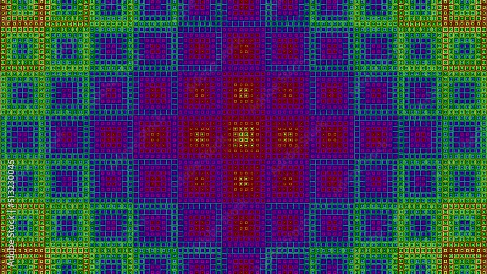 Set of 3 patterns halftone rainbow squares backgrounds, abstract geometric pixel graphics with psychedelic looping animations Set of 3 patterns halftone rainbow squares backgrounds, abstract geometric pixel graphics with psychedelic looping animations