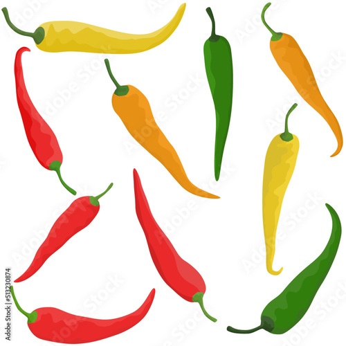 Set of hot chili pepper mix different colors of red ,green,yellow and orange for spicy meal.