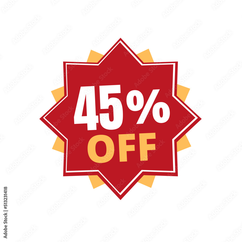 45% percent off discount, red and yellow sticker with online discount design, abstract. Vector illustration. Forty five 45% percent off discount, red and yellow sticker with online discount design, abstract. Vector illustration. Forty five