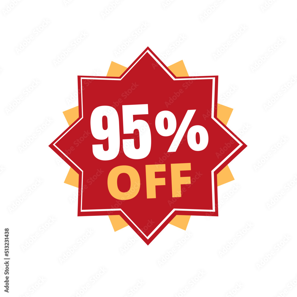95% percent off discount, red and yellow sticker with online discount design, abstract. Vector illustration. Ninety five 95% percent off discount, red and yellow sticker with online discount design, abstract. Vector illustration. Ninety five