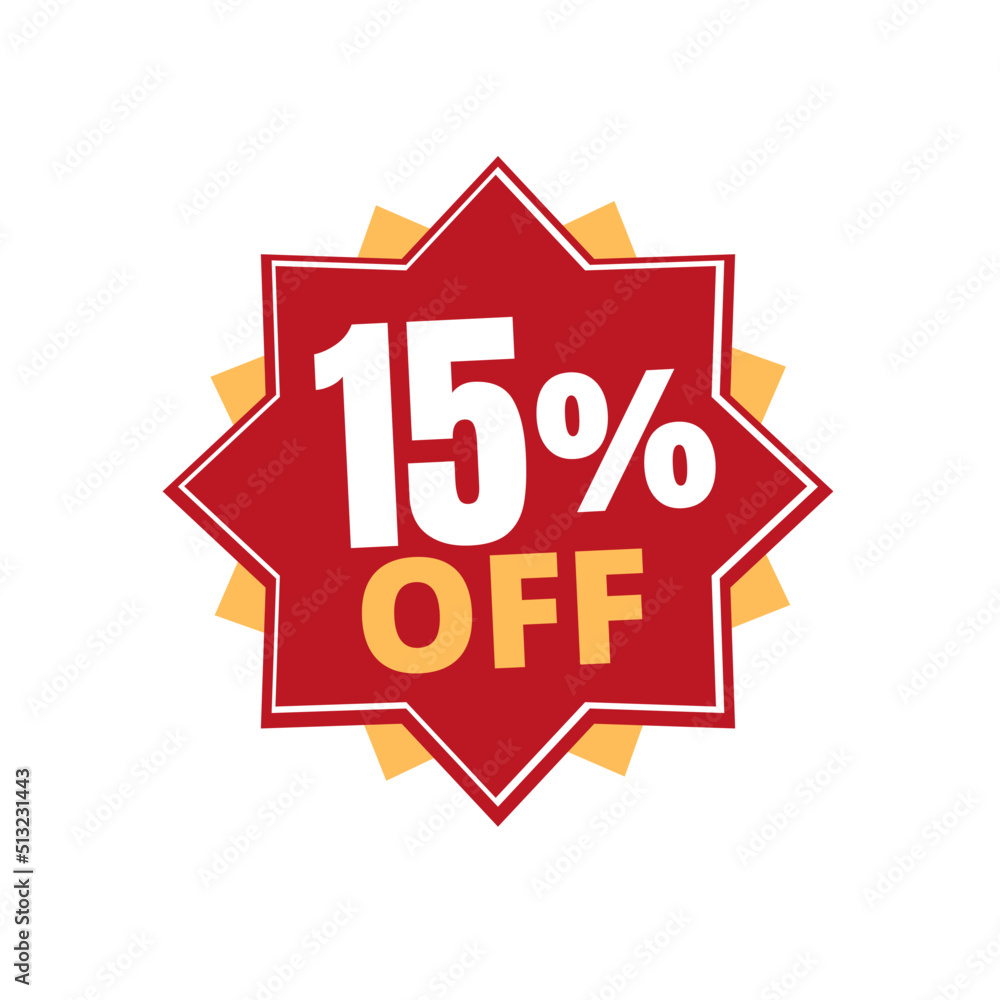 15% percent off discount, red and yellow sticker with online discount design, abstract. Vector illustration. Fifteen 15% percent off discount, red and yellow sticker with online discount design, abstract. Vector illustration. Fifteen
