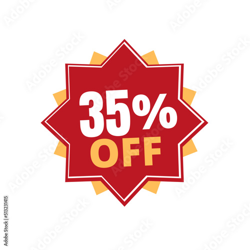 35% percent off discount, red and yellow sticker with online discount design, abstract. Vector illustration. Thirty-five 