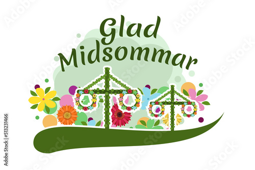 Translation: Happy Midsummer. Midsummer is the period of time in the middle of the summer. vector illustration. Suitable for greeting card, poster and banner.