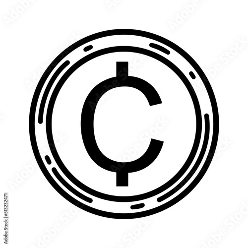 Сent vector icon. USA round metal coin. Cash, currency symbol. Illustration isolated on white background. American money sketch. Bank payment sign. Black and white dollar token