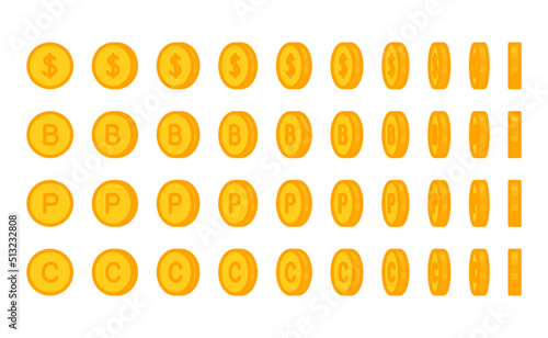 Score point coins facing different sides kawaii doodle flat vector illustration