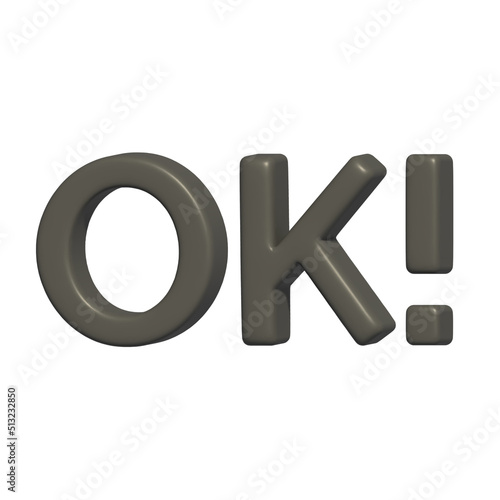 black OK text and exclamation mark virtual modern 3d render shiny glossy texture