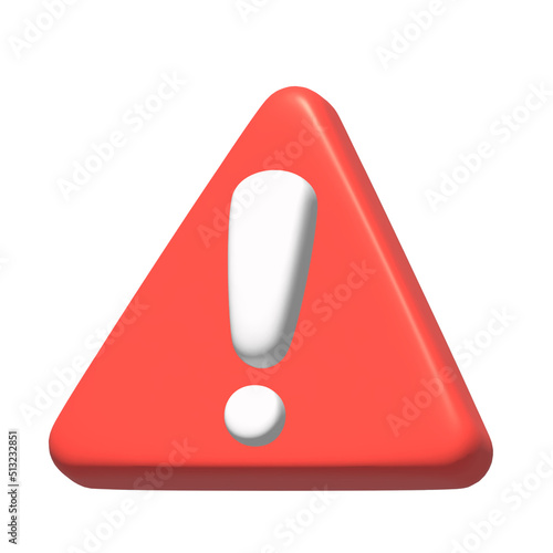 white exclamation mark on red triangle sign virtual modern 3d render shiny glossy texture