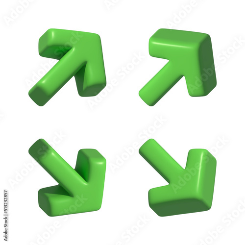 green arrow in different side virtual modern 3d render shiny glossy texture