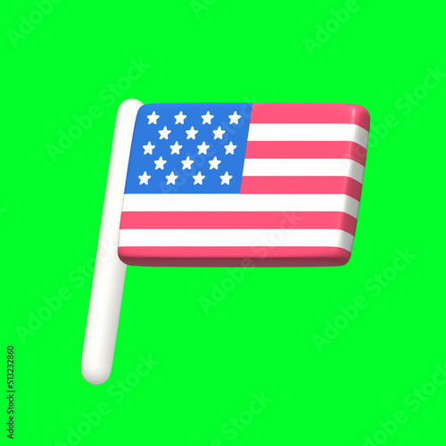 american flag in a square  and star in celebration of American Independence Day or memorial  virtual modern 3d render shiny glossy texture