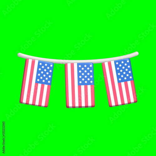 american flag in a square  and star in celebration of American Independence Day or memorial  virtual modern 3d render shiny glossy texture