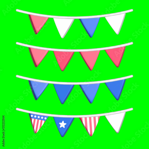 american flag in a triangle and star in celebration of American Independence Day or memorial  virtual modern 3d render shiny glossy texture