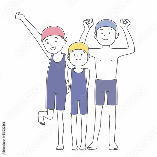 水着を着てポーズをとる男女の全身イラスト