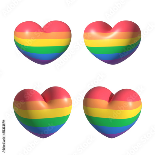 heart for pride month in different side virtual modern 3d render shiny glossy texture