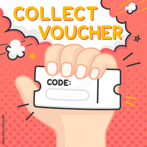 ad image hand holding voucher and blank space for code text kawaii doodle cartoon vector