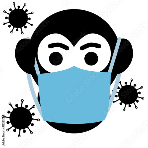 Monkeypox virus outbreak icon. Gorilla in face mask. Health monkey pox emergency. Viral dangerous smallpox infection