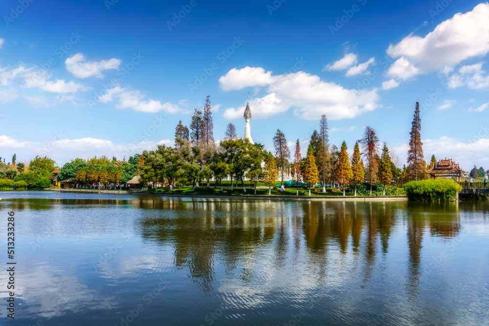 Kunming ethnic village Chinese garden lake natural scenery