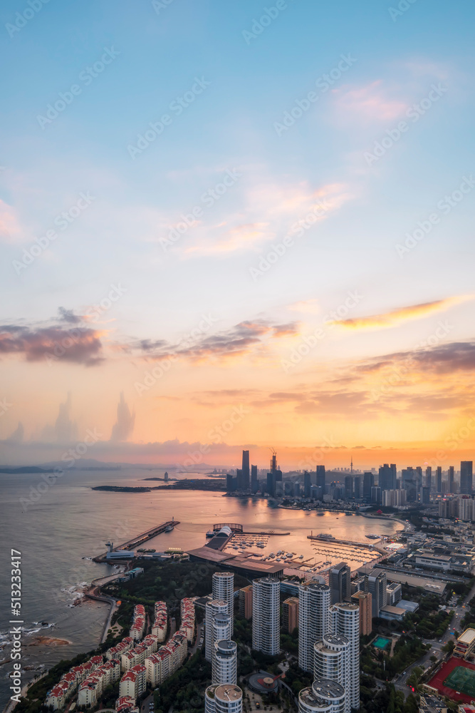 Aerial photography of Qingdao city coastline architectural landscape Aerial photography of Qingdao city coastline architectural landscape