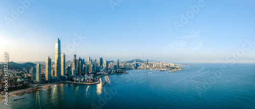 Qingdao Financial Center Building Landscape Skyline Aerial Photography