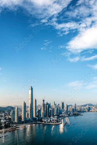 Qingdao Financial Center Building Landscape Skyline Aerial Photography