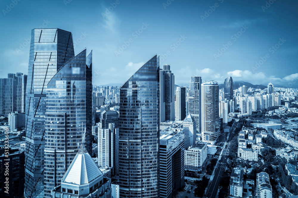 Qingdao Fushan Bay Financial Center Building Landscape Skyline Aerial Photography