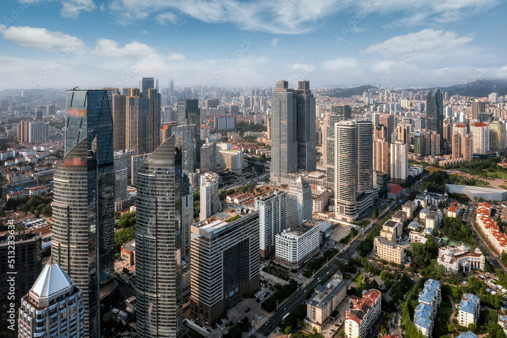 Qingdao Fushan Bay Financial Center Building Landscape Skyline Aerial Photography