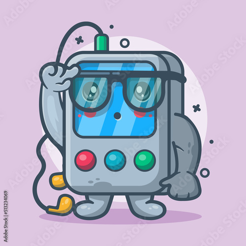 genius portable music player character mascot with think expression isolated cartoon in flat style design