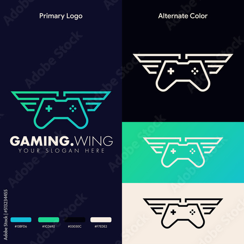 minimalist simple wing joystick gaming logo design