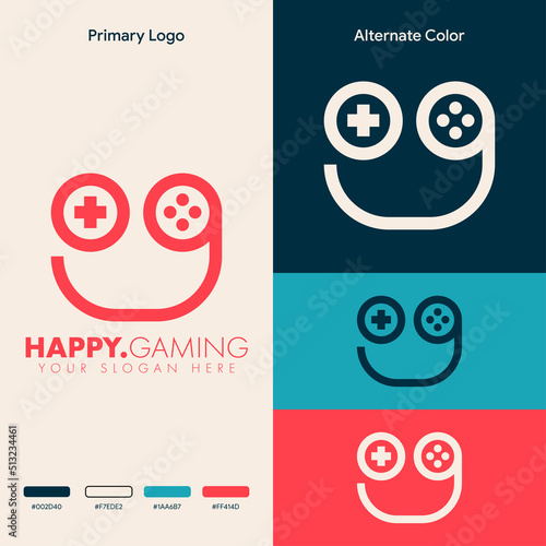 minimalist simple smile gaming logo design