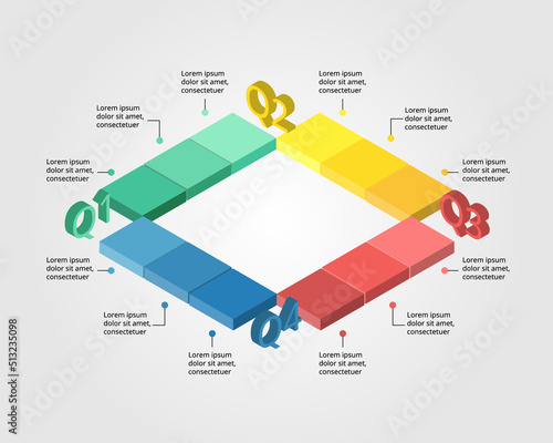 process chart template for infographic for presentation for 12 months in 4 quarter