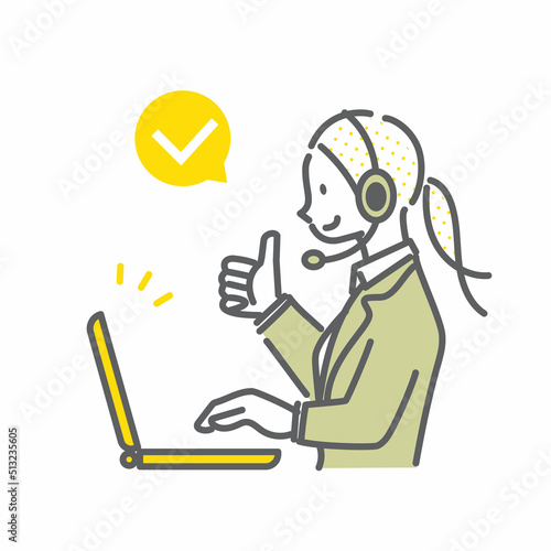 サムアップするオペレーターの女性　シンプルでお洒落な線画イラスト